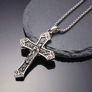 Retro Titanium Virgin Mary Cross Pendant Necklace