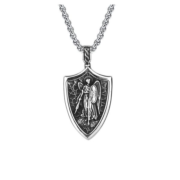 Christianartworkshop Archangel St. Michael Shield Amulet Titanium Necklace