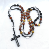 Hematite Cross Pendant Natural Stone Mix Christian Rosary