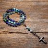 Hematite Cross Pendant Natural Stone Mix Christian Rosary