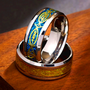 Rustic Stainless Steel Ring: "Jesus" in Fish