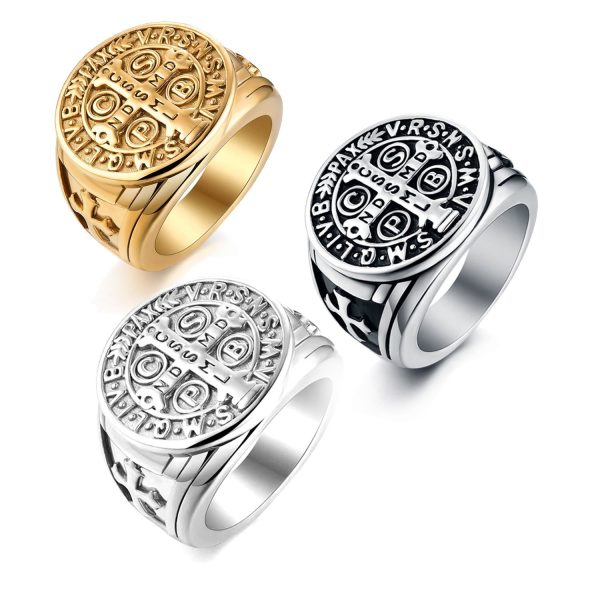 Christianartworkshop St. Benedict the Protector Titanium Ring