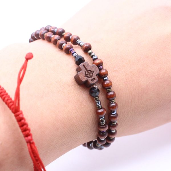 59 Beads Mini Crucifix Wooden Bracelet Rosary