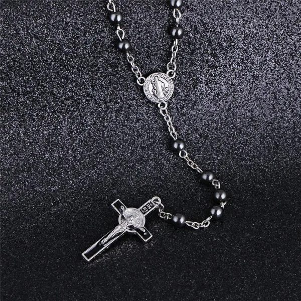 St. Benedict Medallion & Crucifix Black Gallstone Rosary