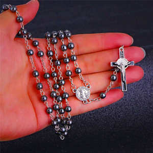 St. Benedict Medallion & Crucifix Black Gallstone Rosary