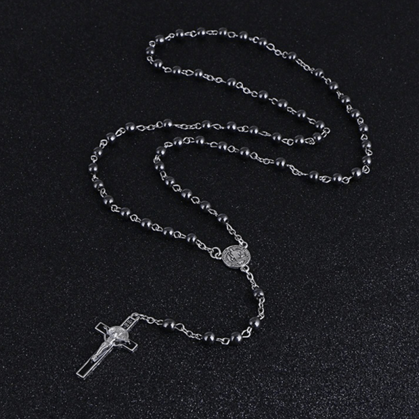 St. Benedict Medallion & Crucifix Black Gallstone Rosary