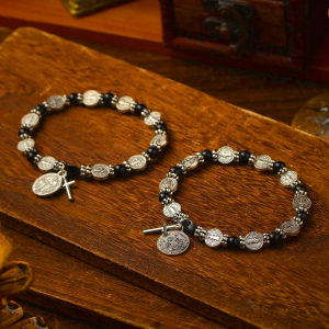 Christianartworkshop Silver St. Benedict Medal Rosary Bracelet