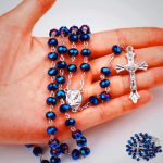 Deep Blue Holy Soil Medal Rosary
