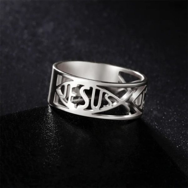Christianartworkshop Jesus Fish Skeleton Titanium Religion Ring