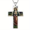 Christianartworkshop Virgin Mary Cross Pendant Necklace Religion Jewelry