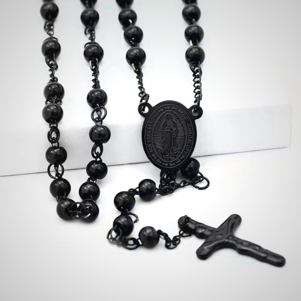 Stainless Steel Black Beaded Rosary