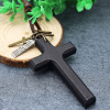 Christianartworkshop Vintage Wood Cross Adjustable Leather Necklace