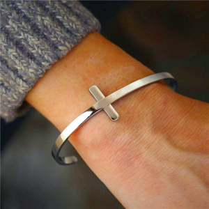Silver Cross Cuff Bangle Religion Bracelet