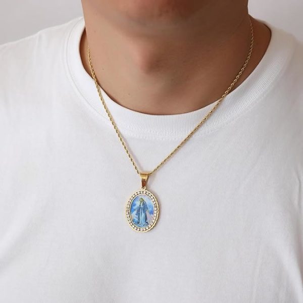 Christianartworkshop Virgin Mary Painting Necklace Religious Icon Jewelry