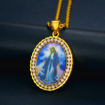 Virgin Mary Painting Necklace Religious Icon Jewelry