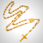 Golden Beaded Rosary with Our Lady Medal & Crucifix