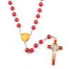 Catholic St. Benedict Centerpiece Red Glass Beads Cross Rosary