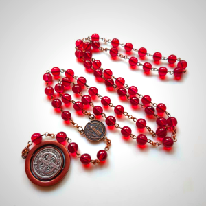Red Glass Garnet St. Benedict Protection Rosary
