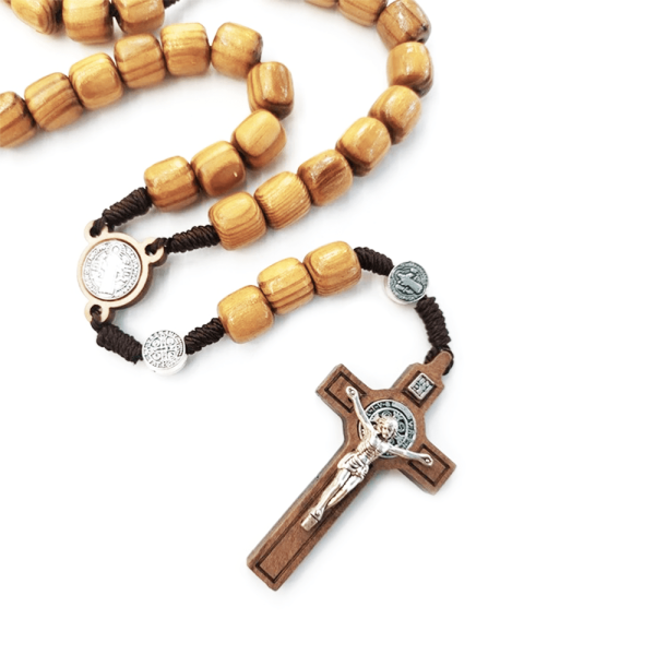 Crafted Natural Wood St. Benedict Crucifix Rosary