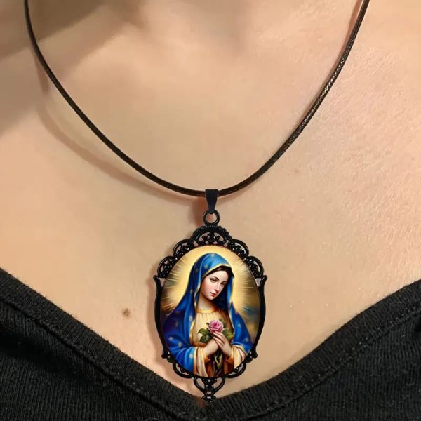 Christianartworkshop Gothic Style Vintage Border Our Lady of Guadalupe Necklace