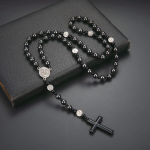 St. Benedict Medal & Cross of 8 mm Round Black Multi-material Nylon Cord Rosary