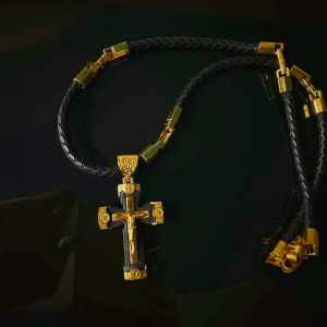Luxury Style Crucifix Jesus Cross Black-gold Alloy Pendant Necklace