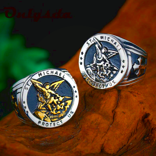 Retro Style Archangel Michael Titanium Steel Ring