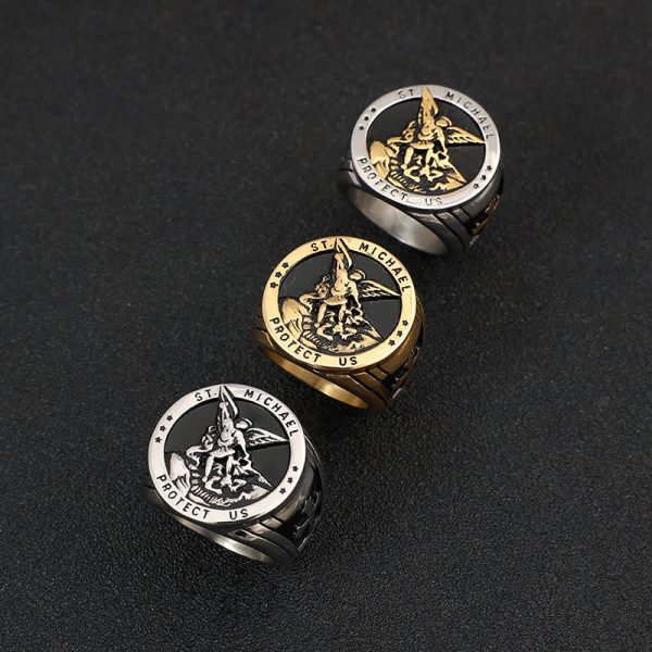 Retro Style Archangel Michael Titanium Steel Ring