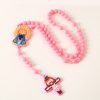 Guardian Angel & Crucifix of 8 mm Round Pink/Blue Acrylic Nylon Cord Child Rosary
