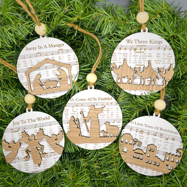Christian Art Workshop 5 Rustic Wooden Nativity Ornaments Set