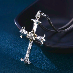 Fashion Sober Style Cross of God's Eye Square Pearl Chain Pendant Necklace