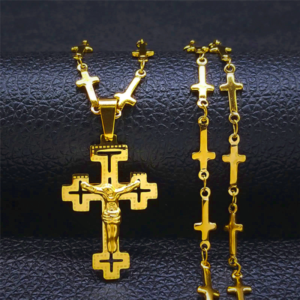 Retro Noble Style Crucifix with Cross Chain Pendant Necklace