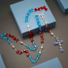 Miraculous Medal & Crucifix of 6 mm Square Multicolor Crystal Alloy Chain Rosary