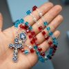 Miraculous Medal & Crucifix of 6 mm Square Multicolor Crystal Alloy Chain Rosary