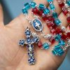 Miraculous Medal & Crucifix of 6 mm Square Multicolor Crystal Alloy Chain Rosary