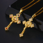 Fresh Pastoral Style Crucifix with Biblical Colorful Gemstones Pendant Necklace