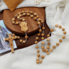Madonna and Child & Crucifix of 8 mm Round Multicolor Olive Wood Alloy Chain Rosary