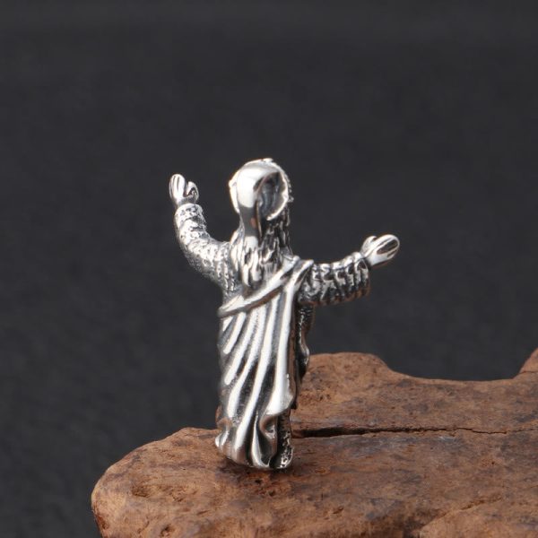 Retro Old-Fashioned Style Jesus Sterling Silver Pendant Necklace