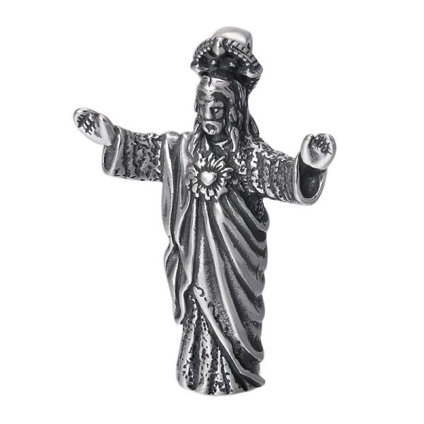 Retro Old-Fashioned Style Jesus Sterling Silver Pendant Necklace