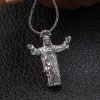 Retro Old-Fashioned Style Jesus Sterling Silver Pendant Necklace