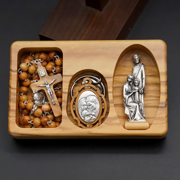 Handmade Religious Devotional Olive Wood Holy Family Rosary Set