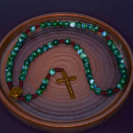 Our Lady of Guadalupe & Crucifix of 10 mm Round Green Agate Nylon Cord Rosary