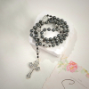 Miraculous Medal & Crucifix of 8 mm Round Black Gallstone Nylon Cord Rosary