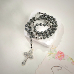 Miraculous Medal & Crucifix of 8 mm Round Black Gallstone Nylon Cord Rosary