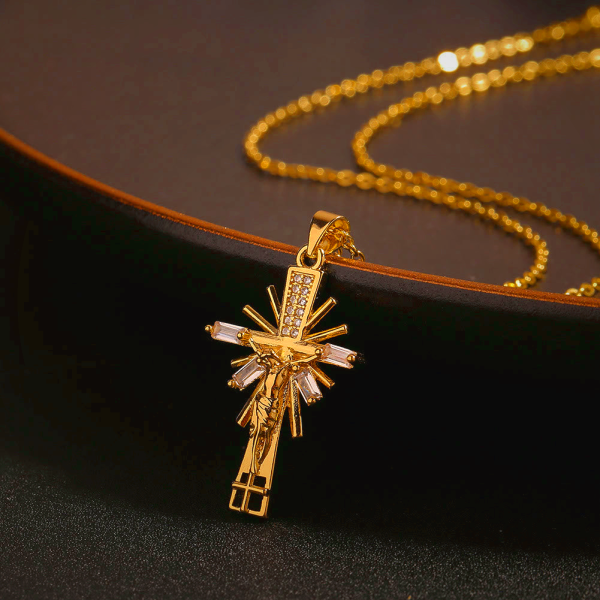 Lightweight Luxury Style Crucifix with Diamonds Pendant Necklace