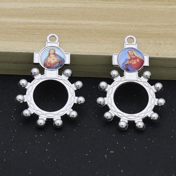 2pcs/set Immaculate Heart of Mary Holy Family Finger Decade Rosary Ring