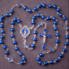 Miraculous Medal & Crucifix of 6 mm Round Blue Glass Alloy Chain Rosary