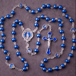 Miraculous Medal & Crucifix of 6 mm Round Blue Glass Alloy Chain Rosary
