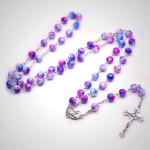 Madonna and Child & Crucifix of 6 mm Round Purple Glass Alloy Chain Rosary