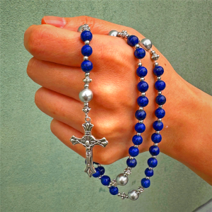 Natural Stone & Pearl Miraculous Medal Prayer Rosary